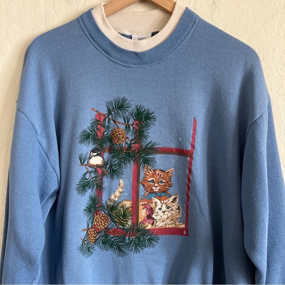 Vintage Gopher Sport Cat Graphic Crewneck Sweatshirt Large Blue Winter Novelty - Picture 2 of 5